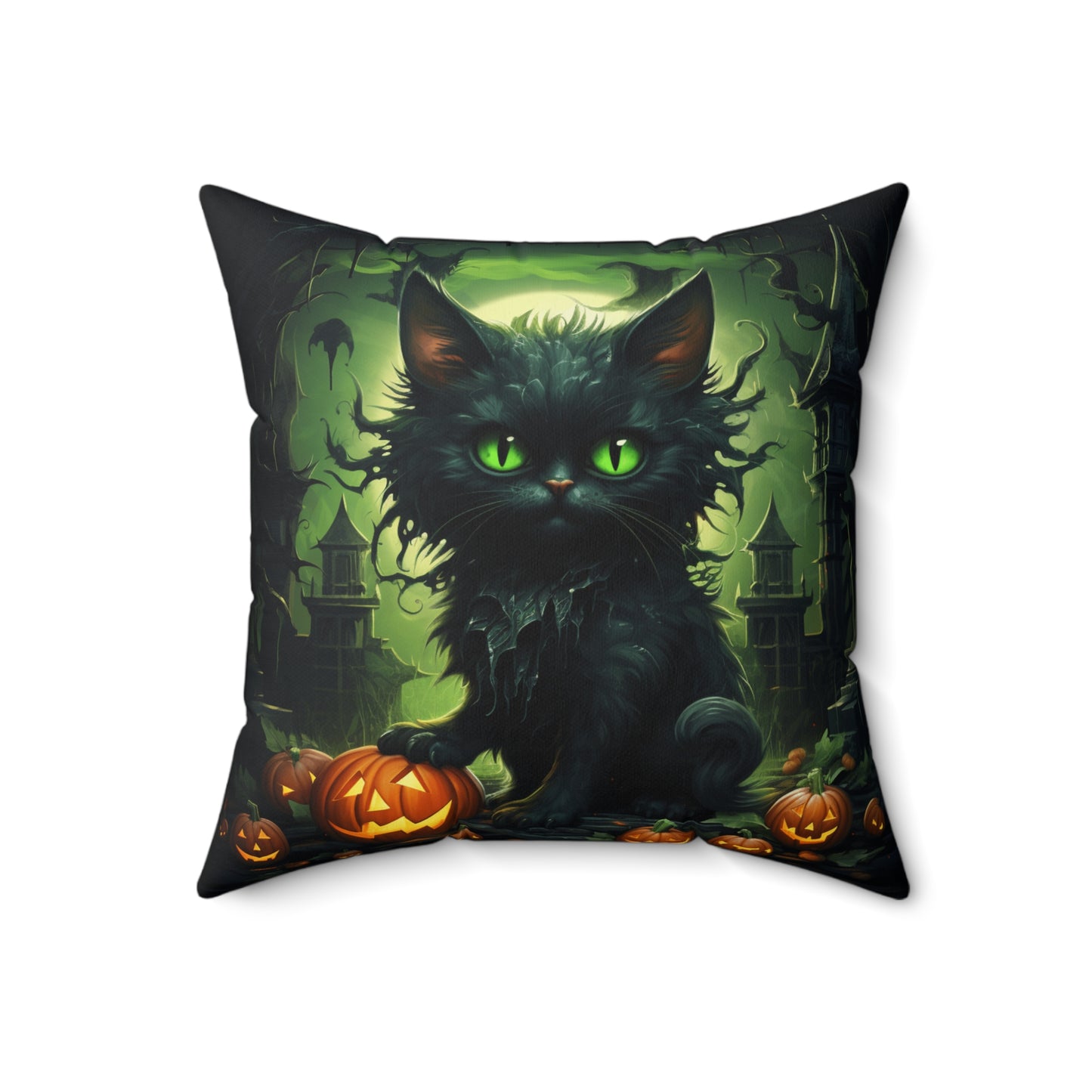 Halloween Cat2 Spun Polyester Square Throw Pillow